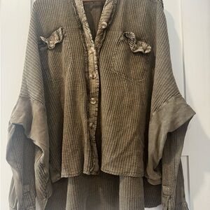 Free People Olive Long Sleeve Top